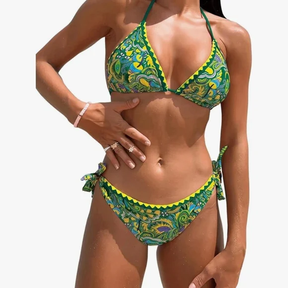 Green Paisley Bikini Set - Picture 2 of 5